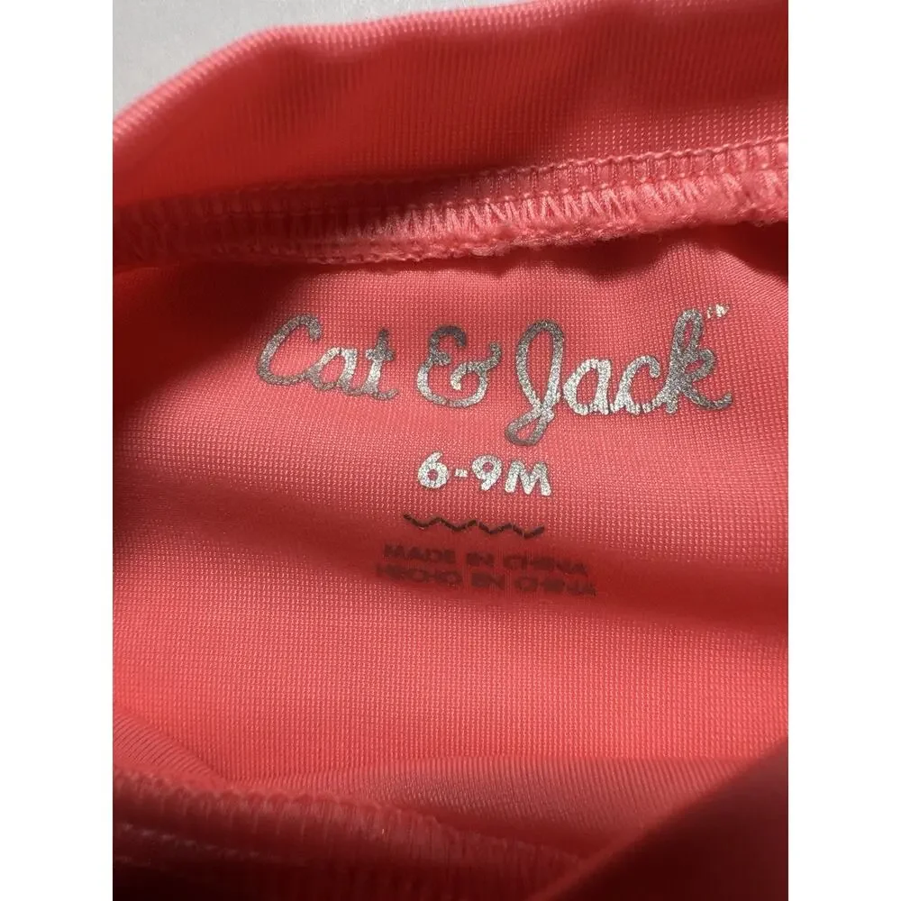 Cat & Jack Rash Guard Swim Top 6-9M Coral Pink Long Sleeve Peplum UPF Baby Girl
